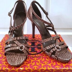 Tory Burch Croc Embossed Strappy Sandal heels